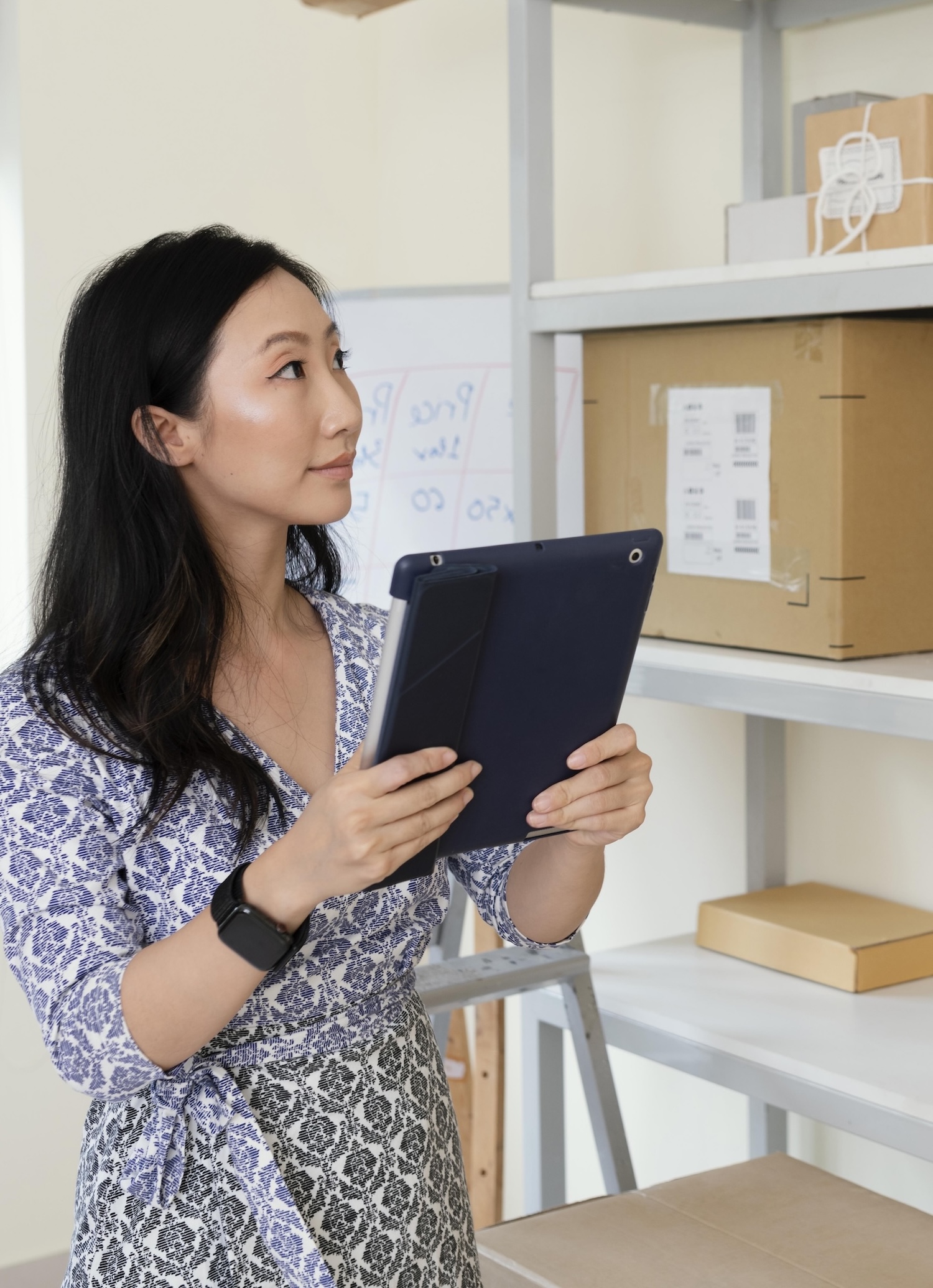 Inventory manager checking stock in Modula