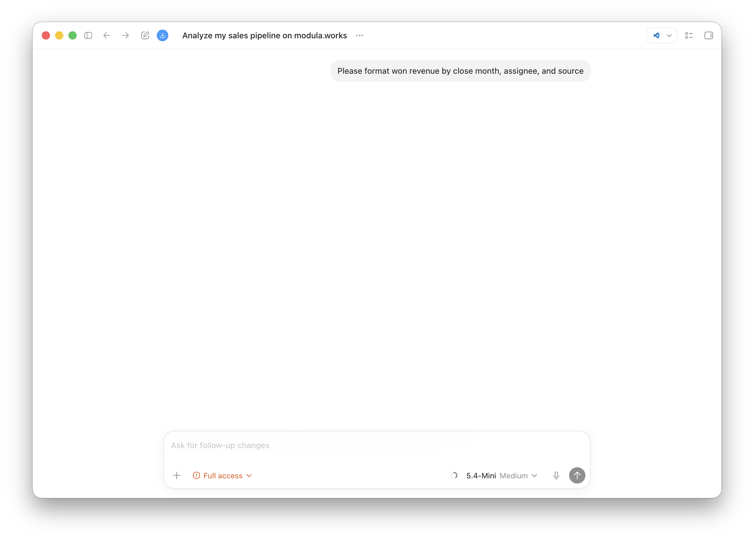 Codex analyzing Modula CRM and Ledger workspace data